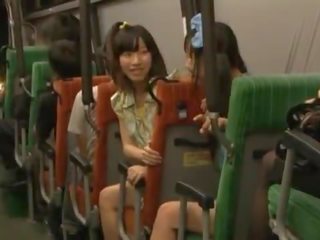 Pair Nice Dolls Oral Fuck Some Sleeping Guy's Cock In A Public Bus