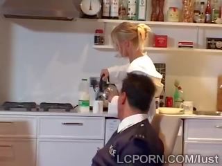 Horny cops team up to fuck a horny blonde housewife