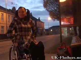 Disabled Leah Caprice flashing pussy in public