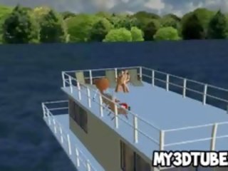 Foxy 3d tekenfilm blondine kindje krijgt geneukt op een boot