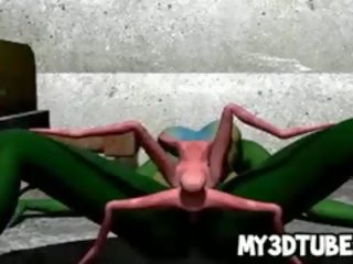 3d grønn alien får knullet hardt av en spider