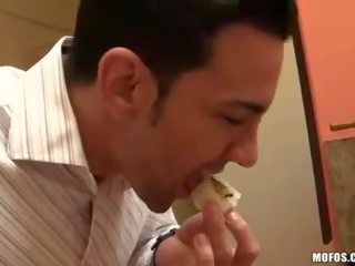 Latin gf Melanie Rios playing with sushi and cock