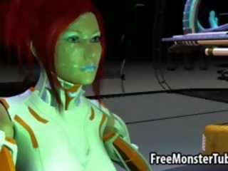 Velsmakende 3d rødhårete babe blir knullet av en alien