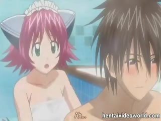 Cute Anime Girl Owned In Bathroom