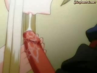 Anime blonde doing blowjob and rubbing a cock