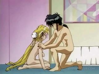 Anime blonde babe caught naked in bed