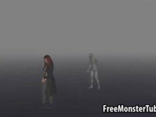 3D Redhead Sucks Cock And Gets Fucked By A Zombie
